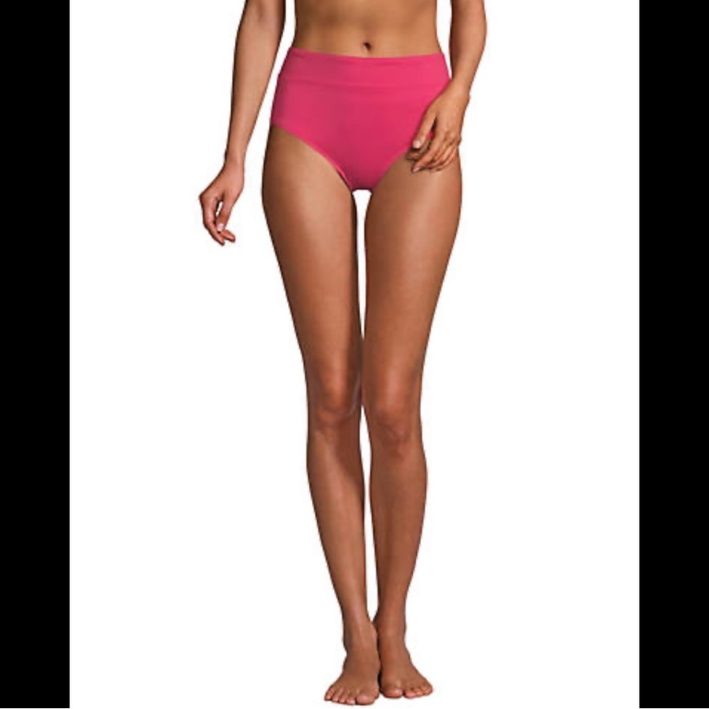 New LANDS END Tummy Control High Waisted Swimsuit Bikini Bottoms Briefs Hot Pink